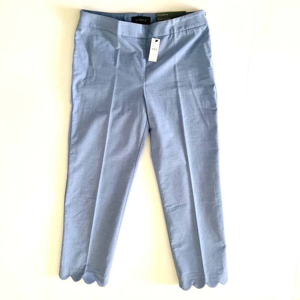 NWT Talbots Chatham Scalloped‎ Cropped Pants Stretch Cotton Lt Blue sz 2